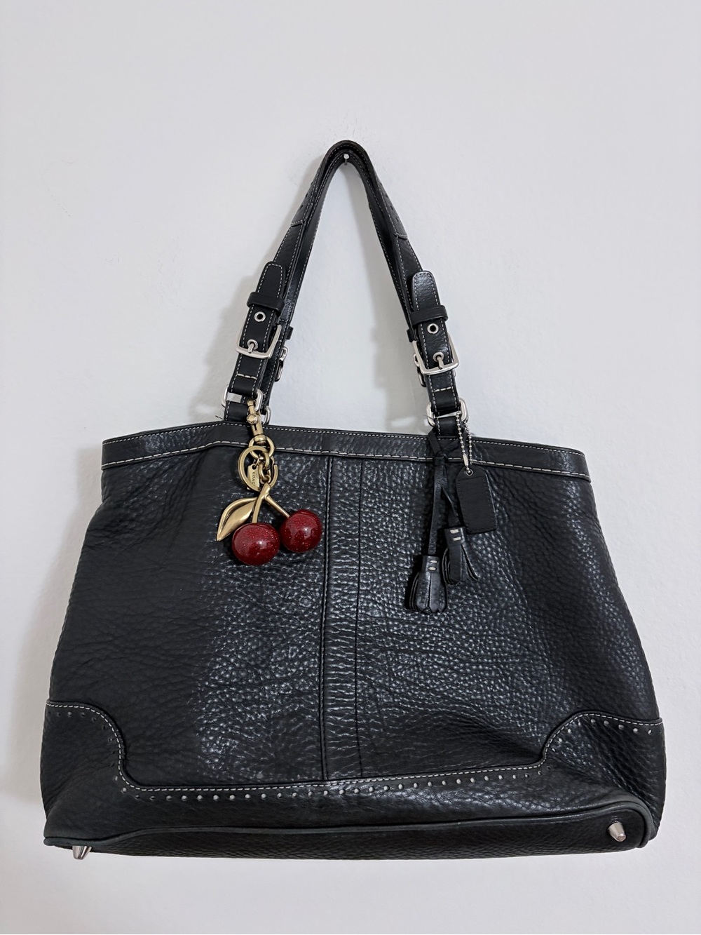 Coach Black Pebbled Leather Carryall Hamptons Tote